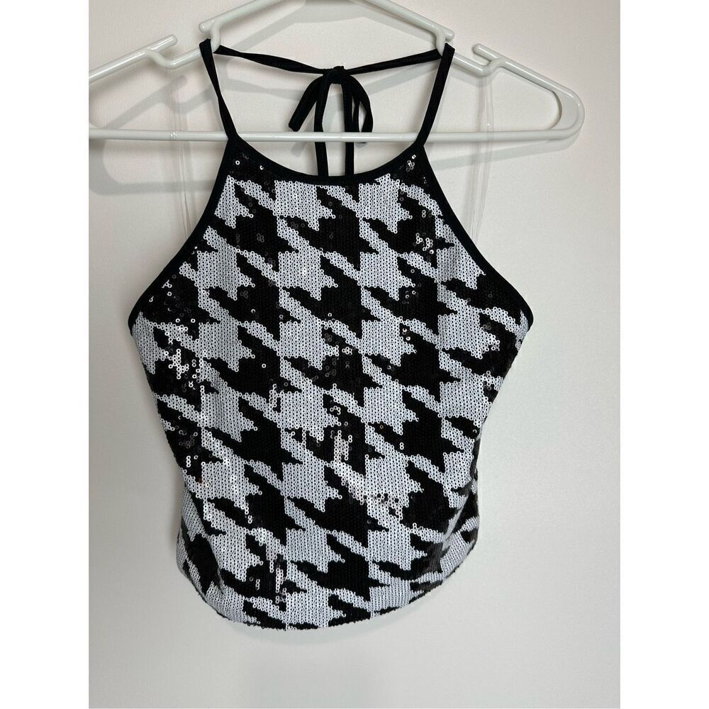 Houndstooth Halter sequin Top - Picture 3 of 5